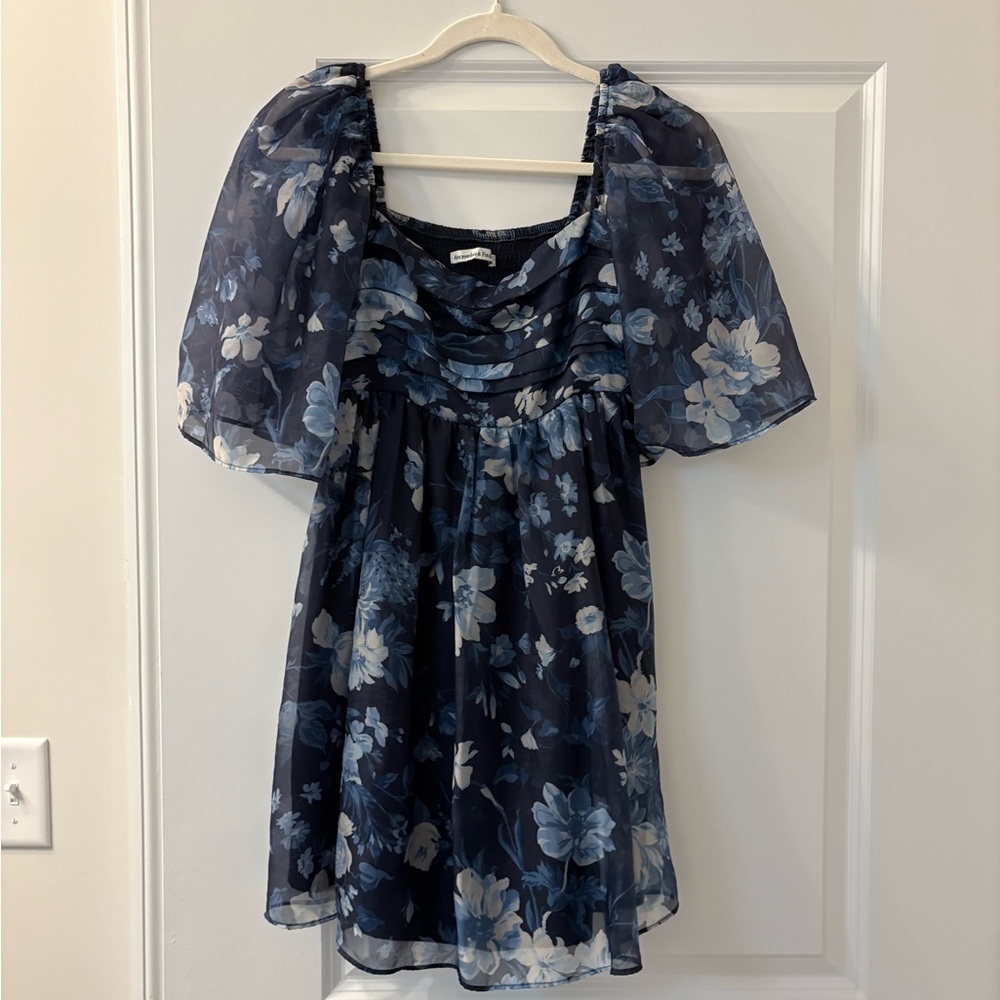 Abercrombie Navy Blue Floral Emerson Angel Sleeve Dress